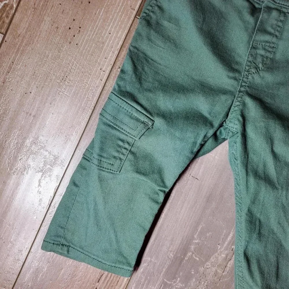 NWOT H&M Twill Trousers with Braces - Long - Khaki Green - Size 9M